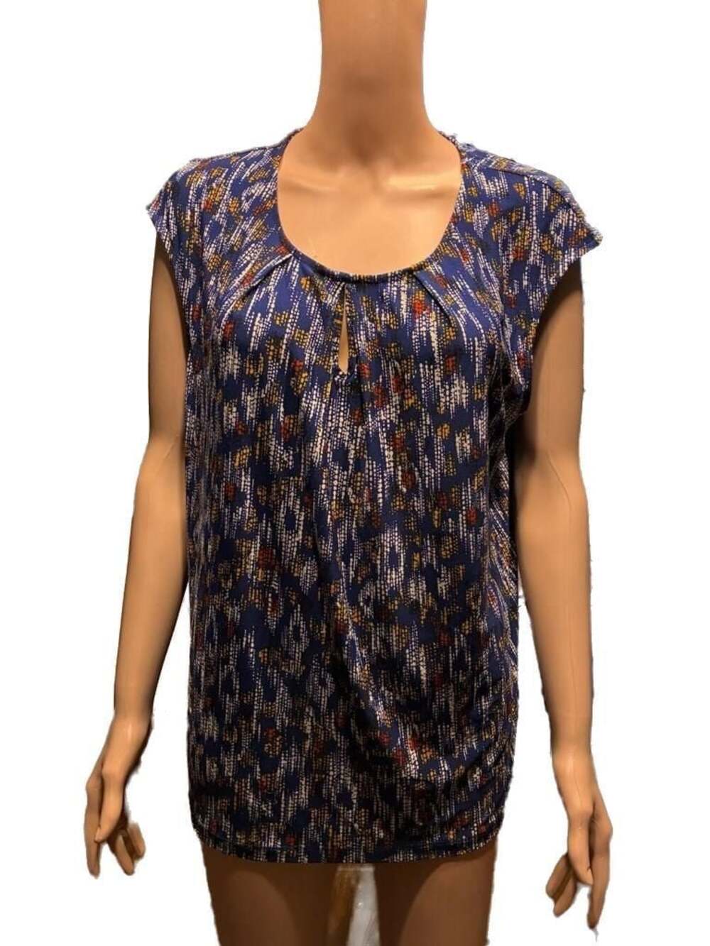 Kasper Printed Keyhole Neck Cap Sleeve Blouse Top